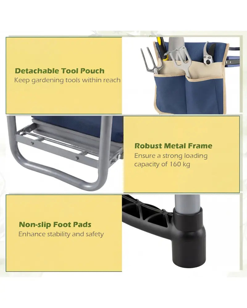 Foldable Garden Kneeler and Seat for Seniors Gardeners-Navy - Navy - Garden Tools