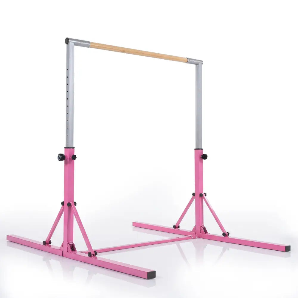 Foldable Gymnastics Bar for Kids with 3-Level Adjustable Heights-Pink - Pink - Yoga Accessories