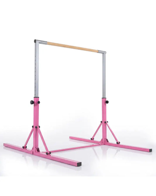 Foldable Gymnastics Bar for Kids with 3-Level Adjustable Heights-Pink - Pink - Yoga Accessories