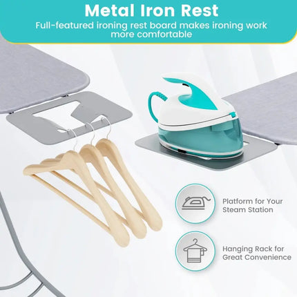 Foldable Ironing Board with Iron Rest and Adjustable Height-Gray Costway
