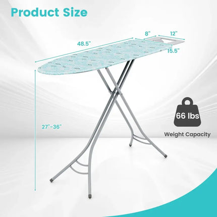 Foldable Ironing Board with Iron Rest and Adjustable Height-Turquoise Costway