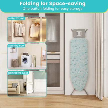 Foldable Ironing Board with Iron Rest and Adjustable Height-Turquoise Costway