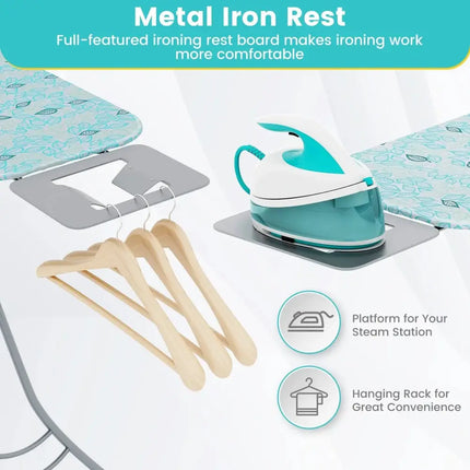 Foldable Ironing Board with Iron Rest and Adjustable Height-Turquoise Costway