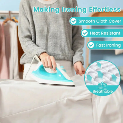 Foldable Ironing Board with Iron Rest and Adjustable Height-Turquoise Costway
