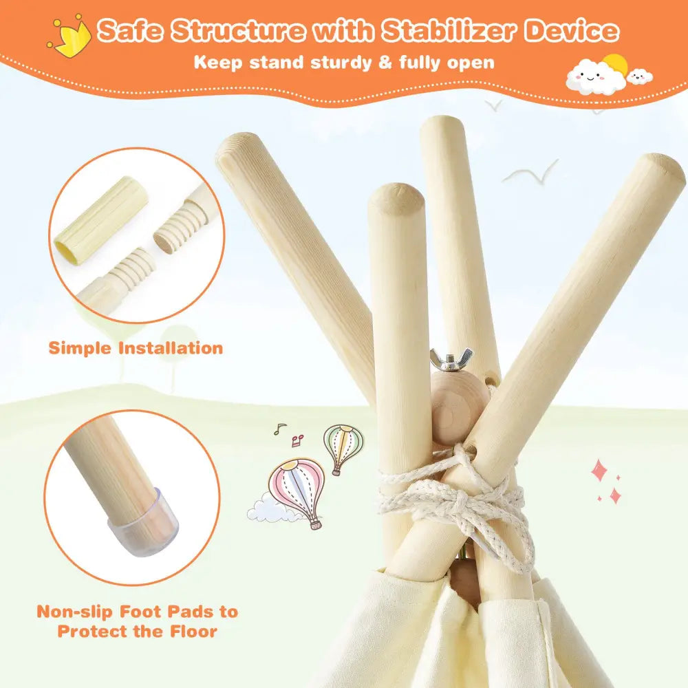 Foldable Kids Canvas Teepee Play Tent - Beige - Play Tents & Playhouse