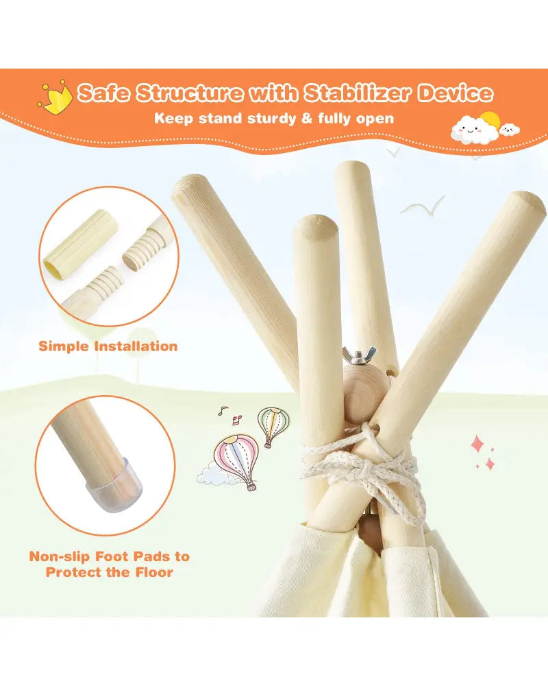 Foldable Kids Canvas Teepee Play Tent - Beige - Play Tents & Playhouse
