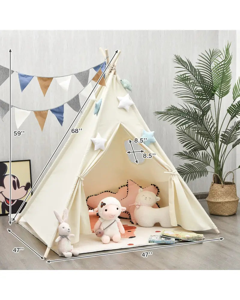 Foldable Kids Canvas Teepee Play Tent - Beige - Play Tents & Playhouse
