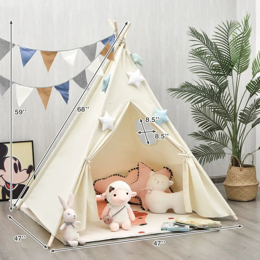 Foldable Kids Canvas Teepee Play Tent - Beige - Play Tents & Playhouse