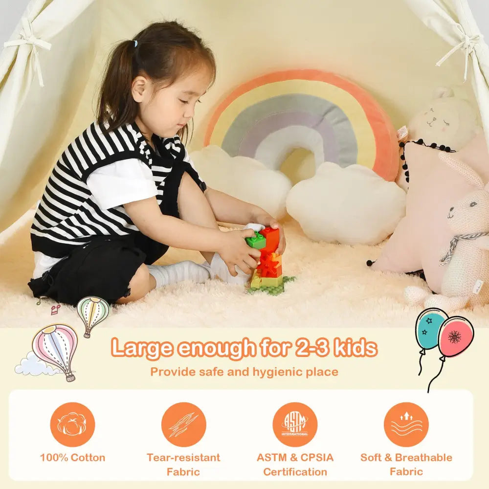 Foldable Kids Canvas Teepee Play Tent - Beige - Play Tents & Playhouse