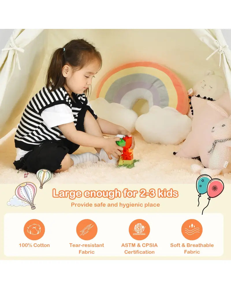 Foldable Kids Canvas Teepee Play Tent - Beige - Play Tents & Playhouse