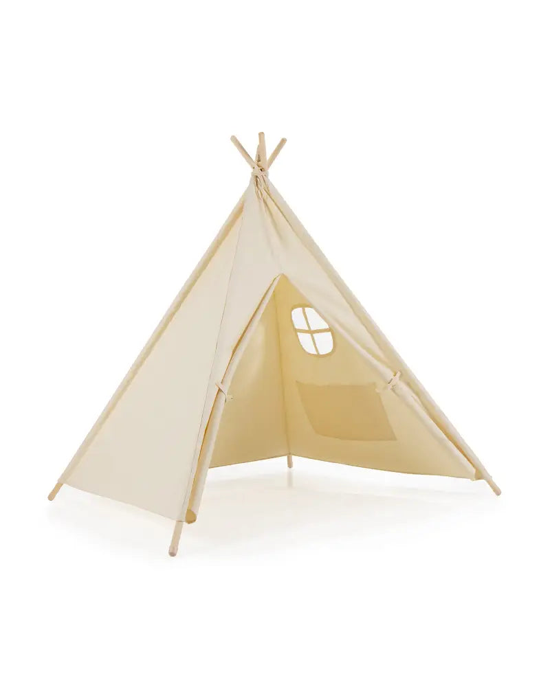 Foldable Kids Canvas Teepee Play Tent - Beige - Play Tents & Playhouse
