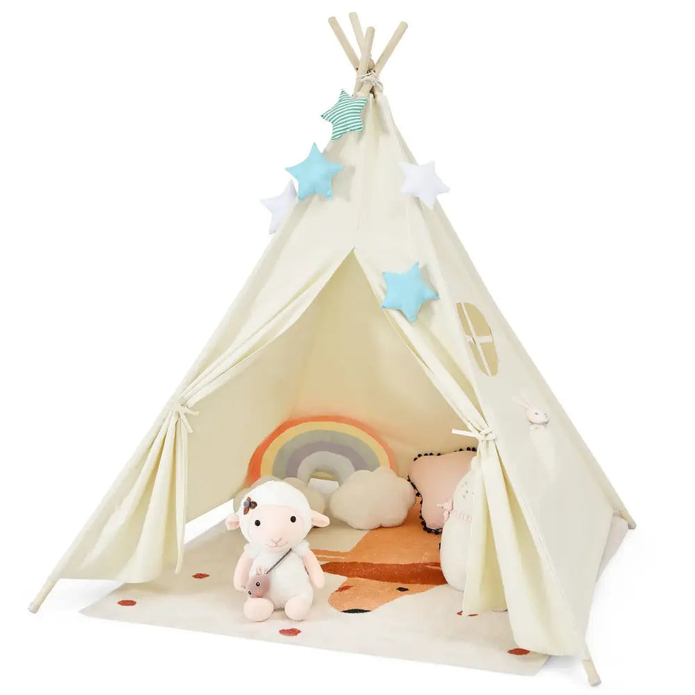 Foldable Kids Canvas Teepee Play Tent - Beige - Play Tents & Playhouse
