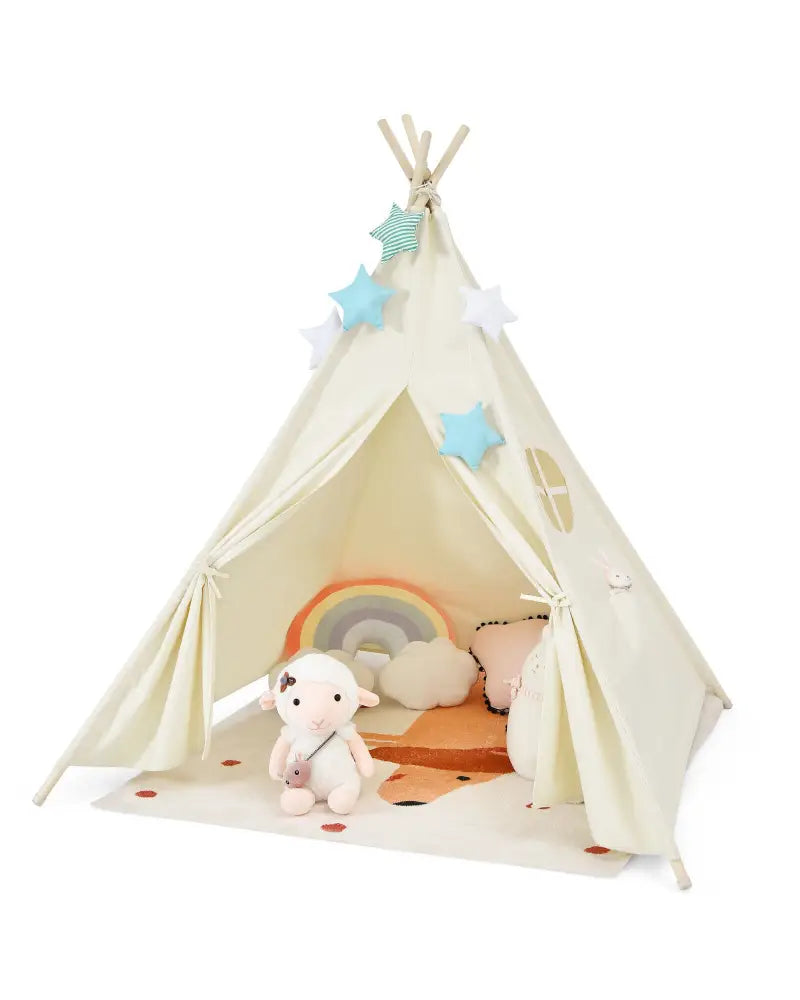Foldable Kids Canvas Teepee Play Tent - Beige - Play Tents & Playhouse