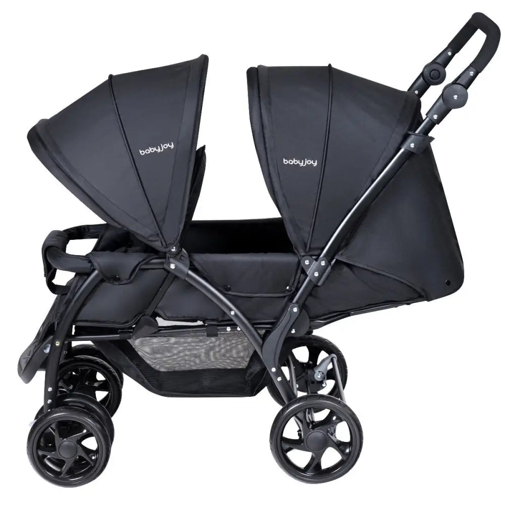 Foldable Lightweight Front Back Seats Double Baby Stroller-Black - Black - Baby Strollers