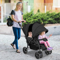 Foldable Lightweight Front Back Seats Double Baby Stroller-Black - Black - Baby Strollers