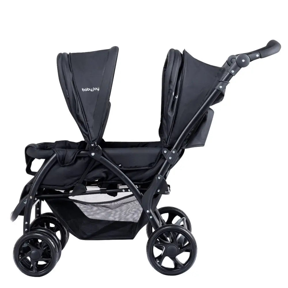 Foldable Lightweight Front Back Seats Double Baby Stroller-Black - Black - Baby Strollers