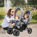 Foldable Lightweight Front Back Seats Double Baby Stroller-Gray - Gray - Baby Strollers