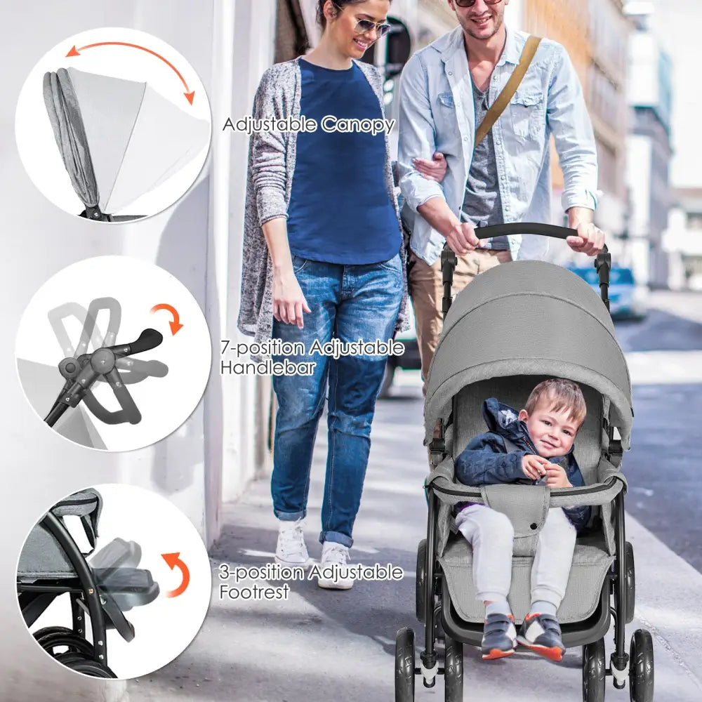 Foldable Lightweight Front Back Seats Double Baby Stroller-Gray - Gray - Baby Strollers
