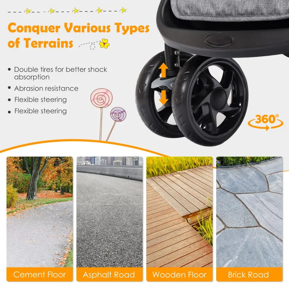 Foldable Lightweight Front Back Seats Double Baby Stroller-Gray - Gray - Baby Strollers