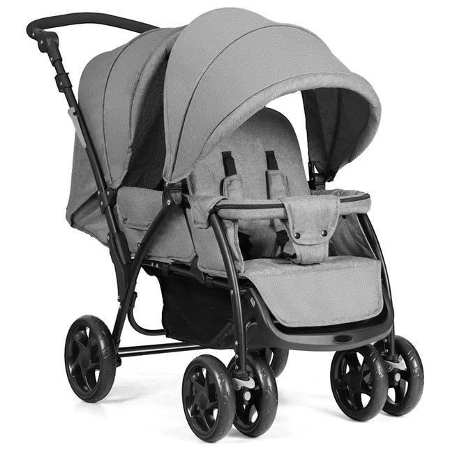 Foldable Lightweight Front Back Seats Double Baby Stroller-Gray - Gray - Baby Strollers