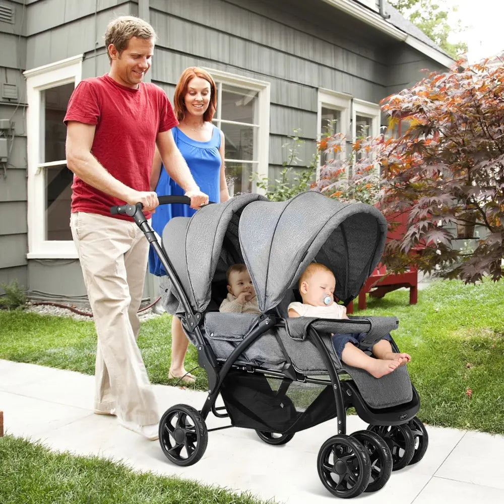 Foldable Lightweight Front Back Seats Double Baby Stroller-Gray - Gray - Baby Strollers