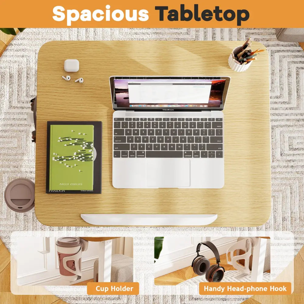 Foldable Mobile Standing Desk Rolling Laptop Desk with 90° Tiltable Tabletop-Natural - Natural - Computer Desks
