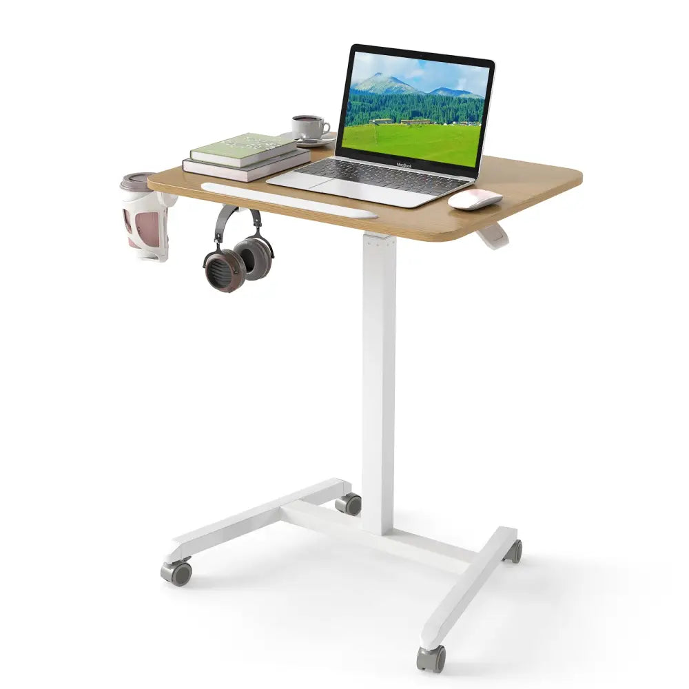 Foldable Mobile Standing Desk Rolling Laptop Desk with 90° Tiltable Tabletop-Natural - Natural - Computer Desks
