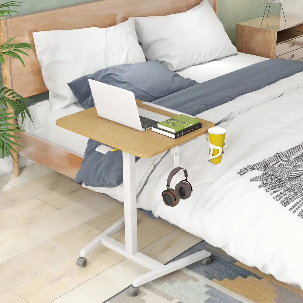 Foldable Mobile Standing Desk Rolling Laptop Desk with 90° Tiltable Tabletop-Natural - Natural - Computer Desks