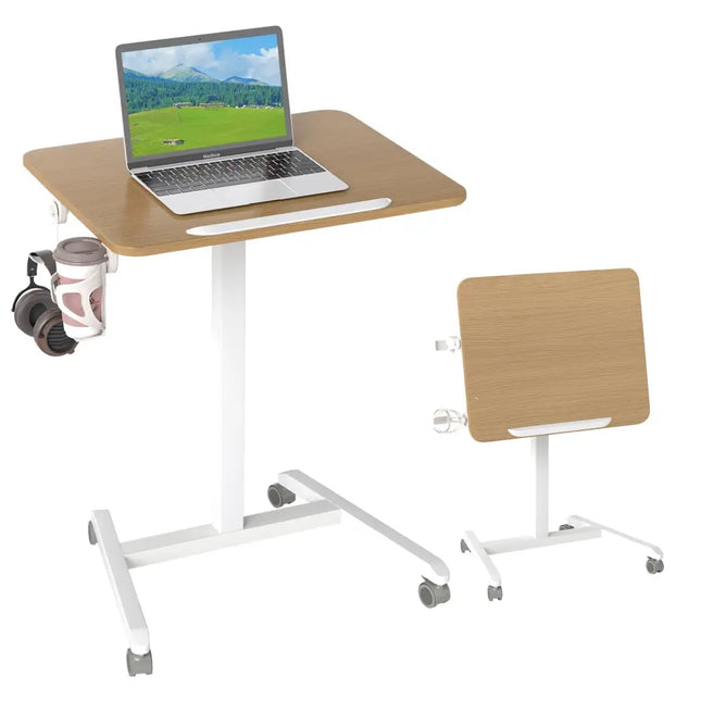 Foldable Mobile Standing Desk Rolling Laptop Desk with 90° Tiltable Tabletop-Natural - Natural - Computer Desks