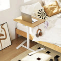 Foldable Mobile Standing Desk Rolling Laptop Desk with Hook and Cup Holder-Natural - Natural - Computer Desks