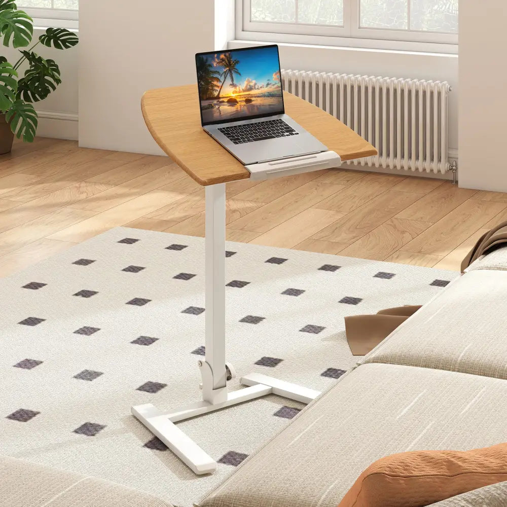 Foldable Mobile Standing Desk Rolling Laptop Desk with Wheels-Natural - Natural - Computer Desks