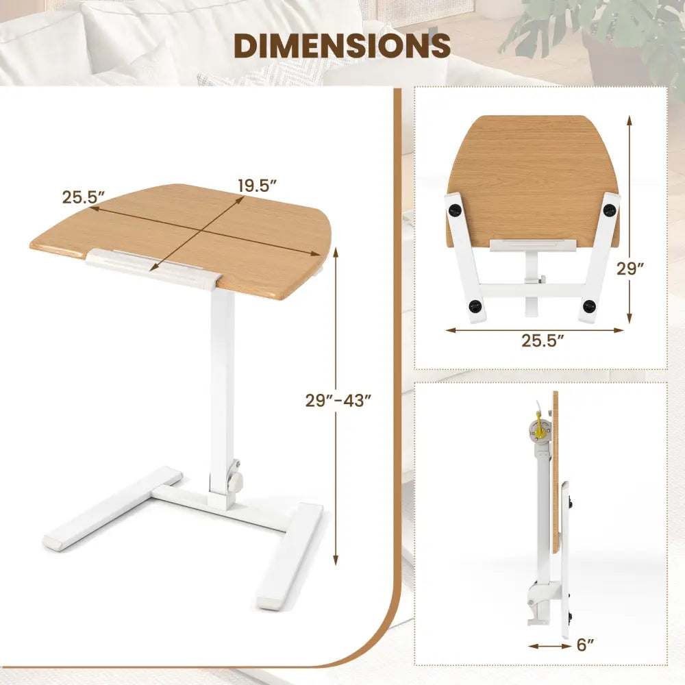 Foldable Mobile Standing Desk Rolling Laptop Desk with Wheels-Natural - Natural - Computer Desks