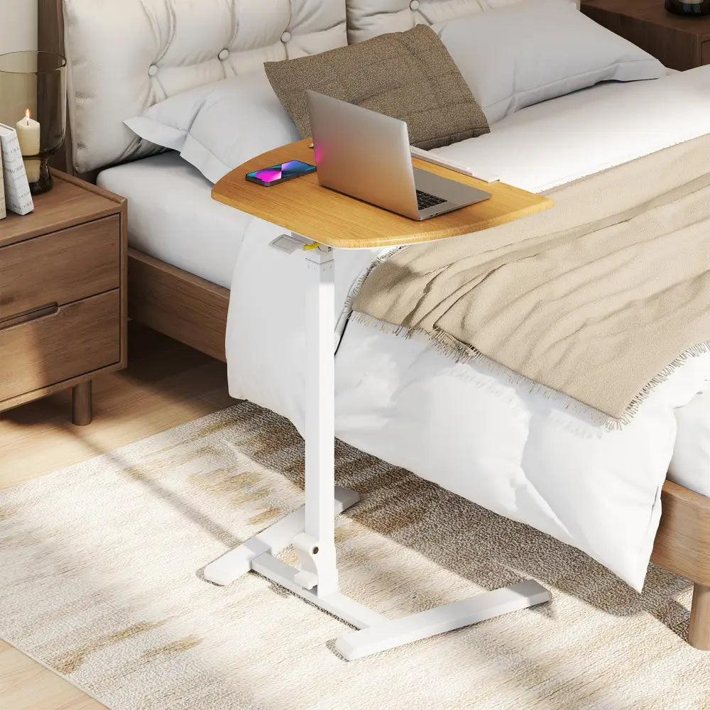 Foldable Mobile Standing Desk Rolling Laptop Desk with Wheels-Natural - Natural - Computer Desks