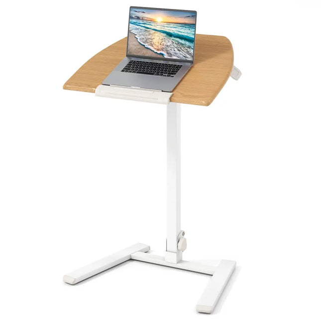 Foldable Mobile Standing Desk Rolling Laptop Desk with Wheels-Natural - Natural - Computer Desks