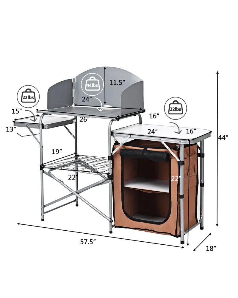Foldable Outdoor BBQ Portable Grilling Table With Windscreen Bag - Brown - Camping Furniture