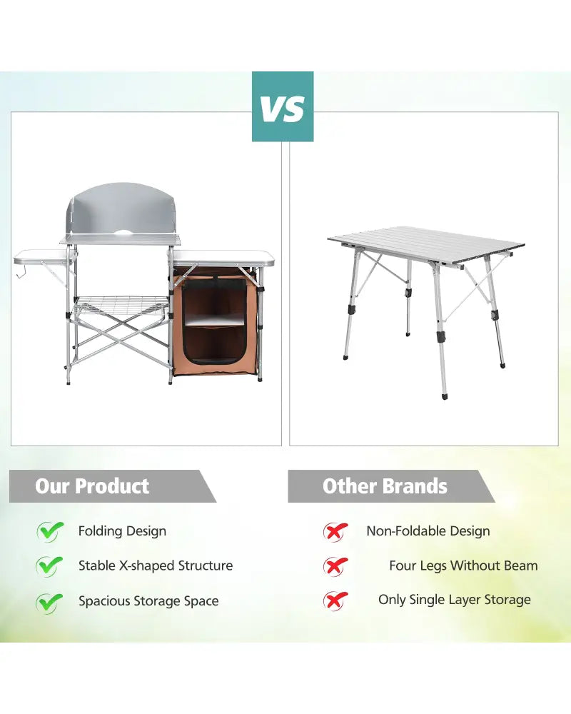Foldable Outdoor BBQ Portable Grilling Table With Windscreen Bag - Brown - Camping Furniture