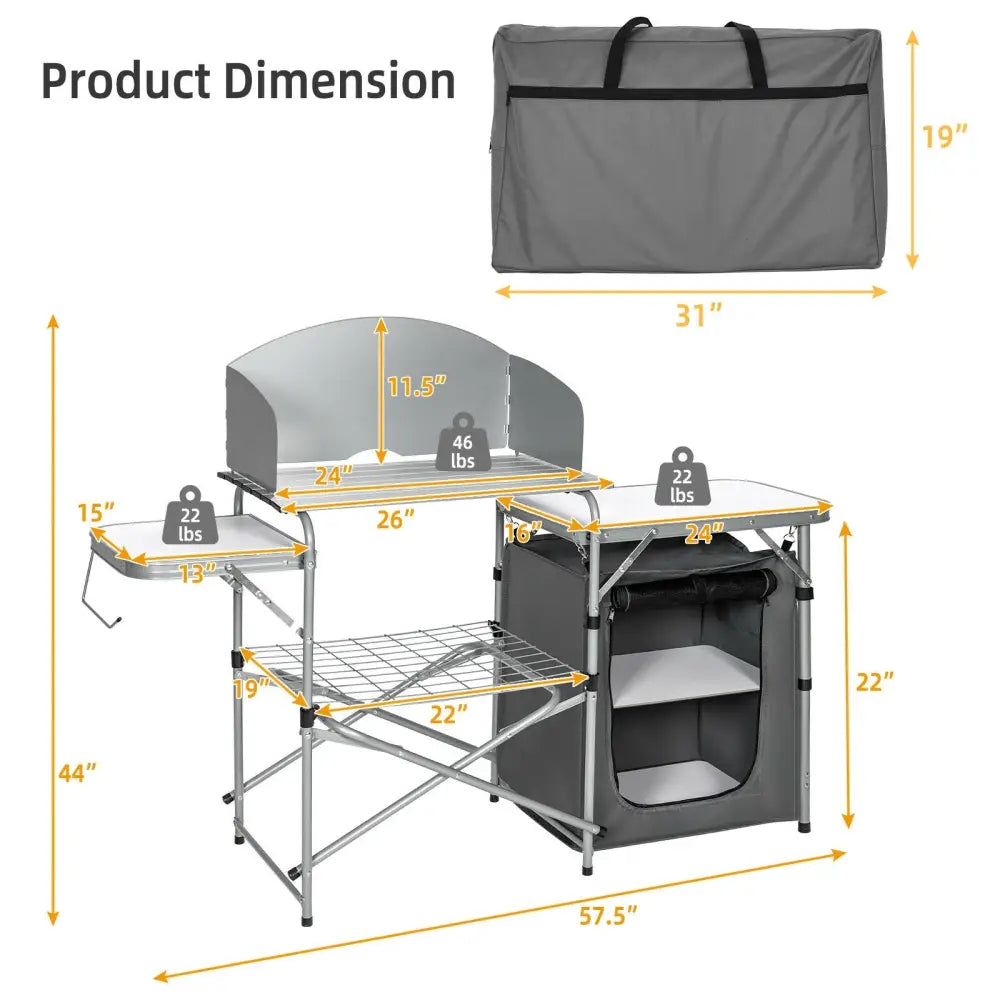 Foldable Outdoor BBQ Portable Grilling Table With Windscreen Bag-Gray - Gray - Camping Furniture