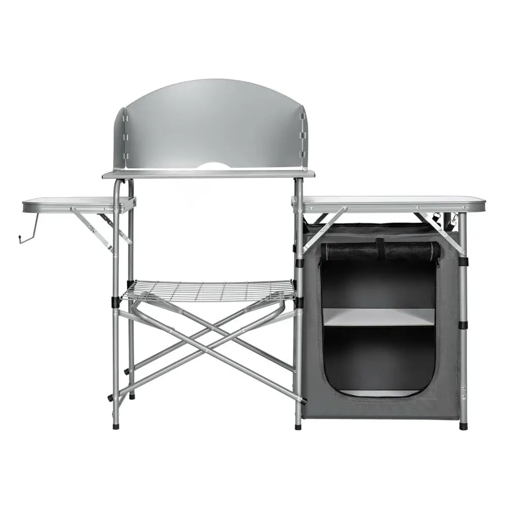 Foldable Outdoor BBQ Portable Grilling Table With Windscreen Bag-Gray - Gray - Camping Furniture
