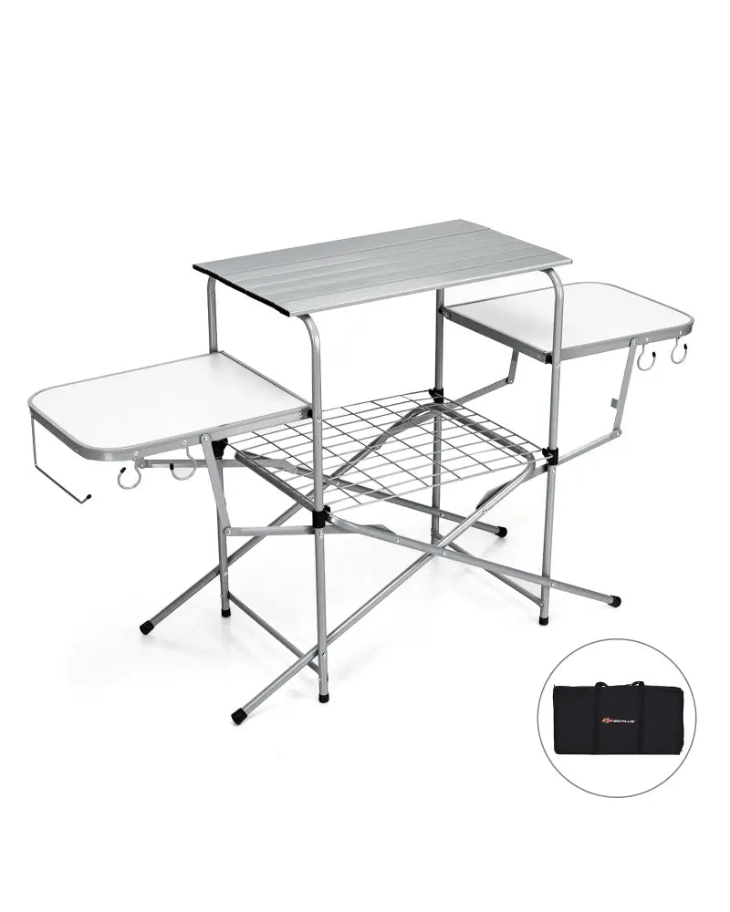 Foldable Outdoor BBQ Table Grilling Stand - Silver - Camping Furniture