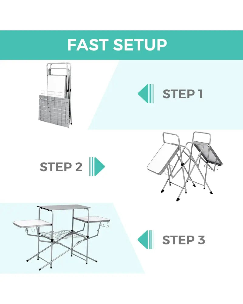 Foldable Outdoor BBQ Table Grilling Stand - Silver - Camping Furniture