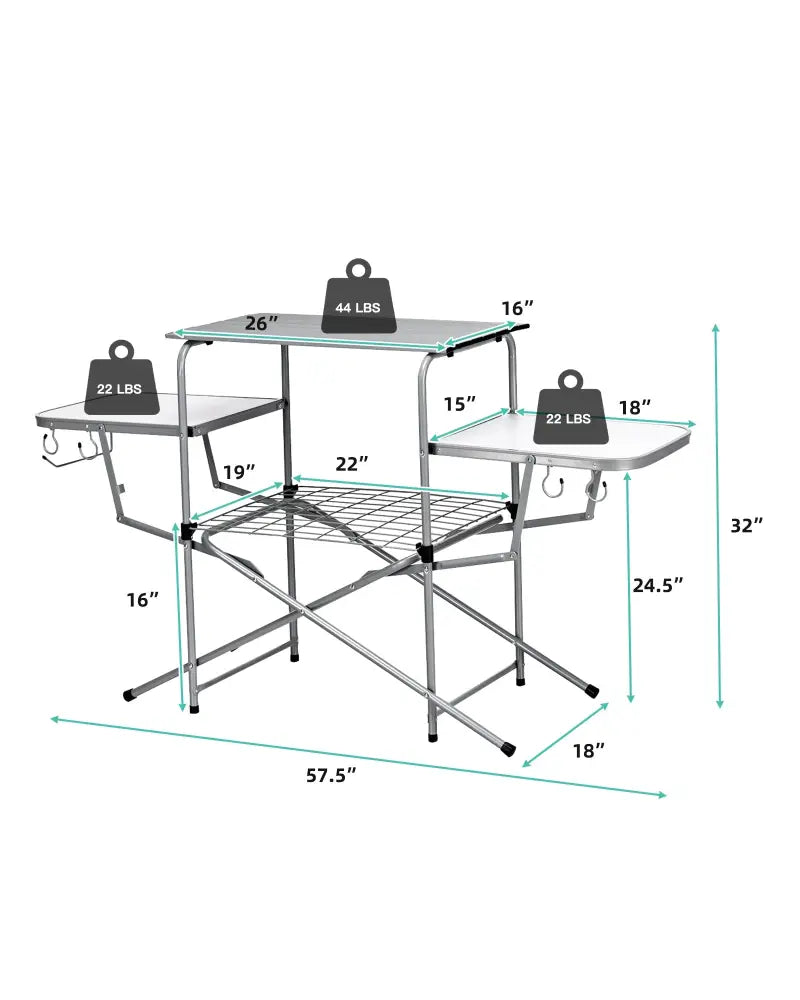 Foldable Outdoor BBQ Table Grilling Stand - Silver - Camping Furniture