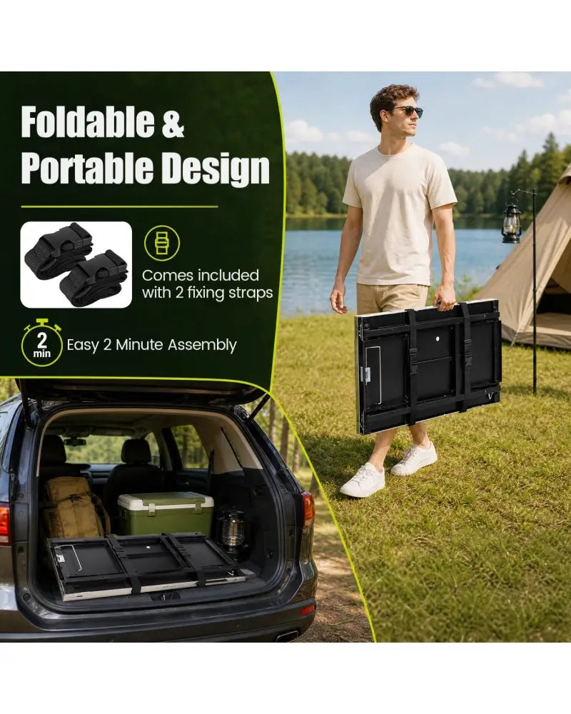Foldable Outdoor Cook Station with Removable Shelves & Trash Bag Holder for Camping-Black - Black - Outdoor Grills