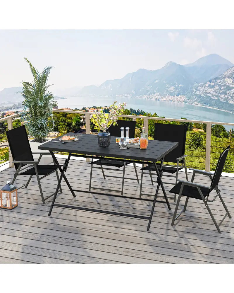 Foldable Outdoor Dining Table 48inch x 30inch Rectangular Metal Patio Table with Slatted Tabletop-Black - Black - Patio
