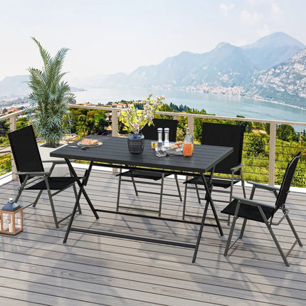 Foldable Outdoor Dining Table 48inch x 30inch Rectangular Metal Patio Table with Slatted Tabletop-Black - Black - Patio