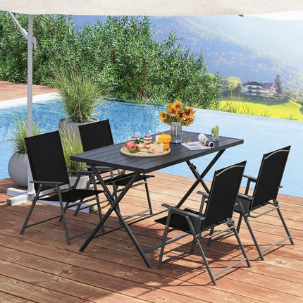 Foldable Outdoor Dining Table 48inch x 30inch Rectangular Metal Patio Table with Slatted Tabletop-Black - Black - Patio