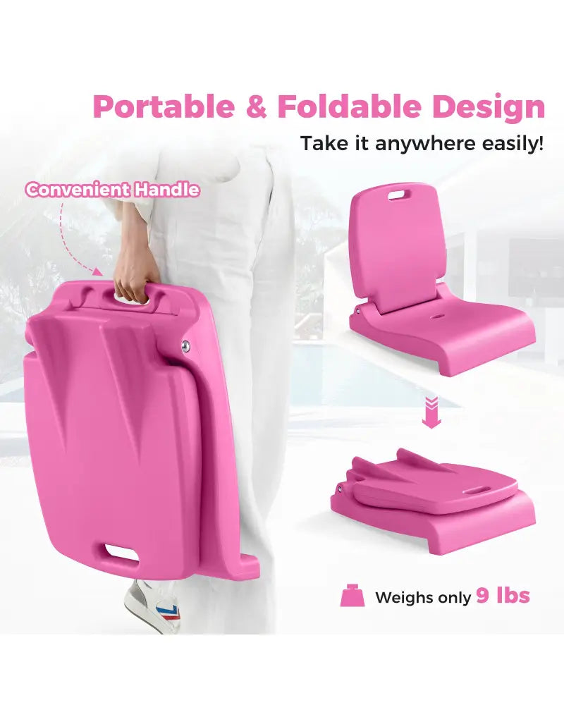 Foldable Outdoor Pool Chair with Handle and Back Support-Pink - Pink - Beach & Lawn Chairs
