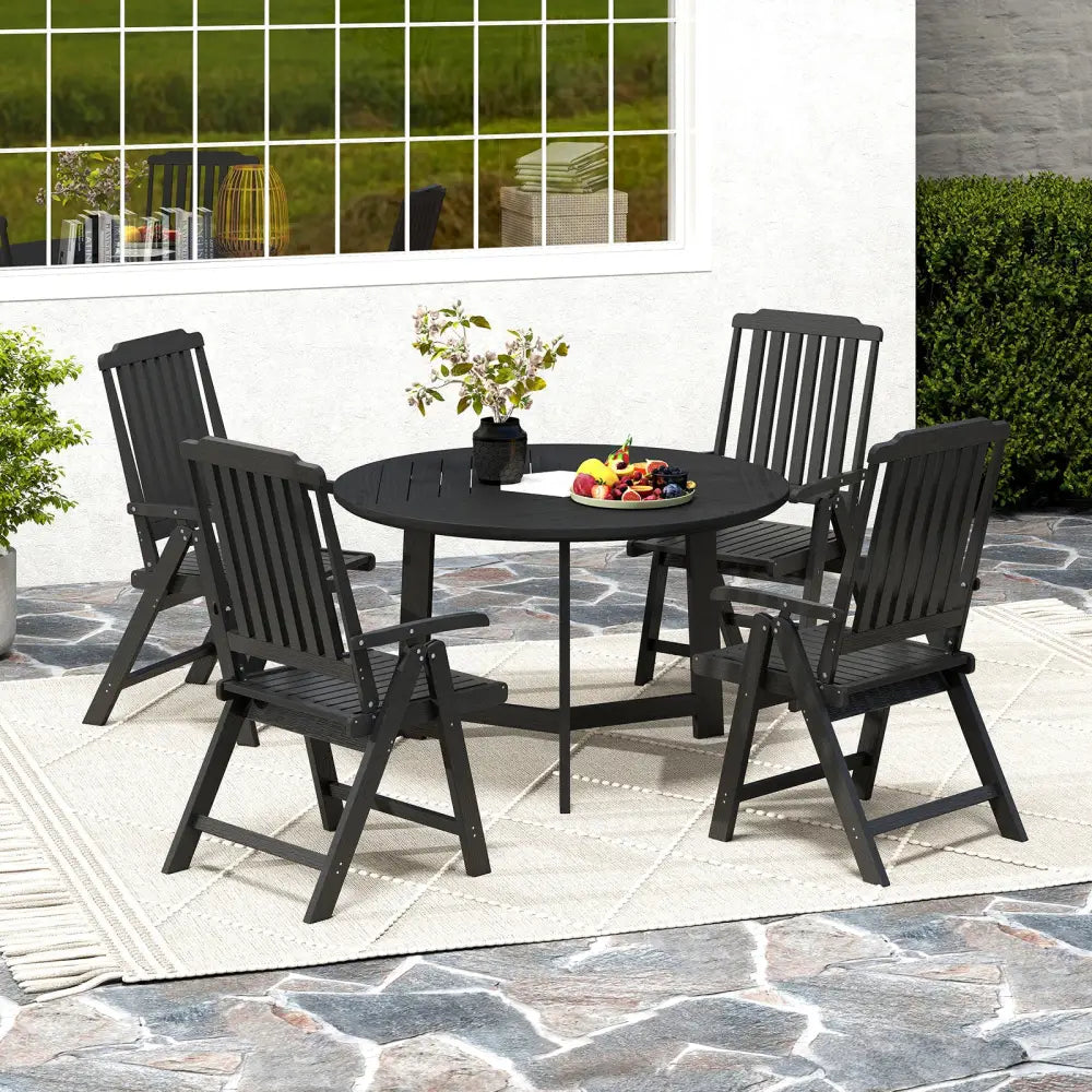 Foldable Patio Chair All-Weather HDPE Outdoor Dining Chair with Armrest-Black - Black - Patio Dining Chairs