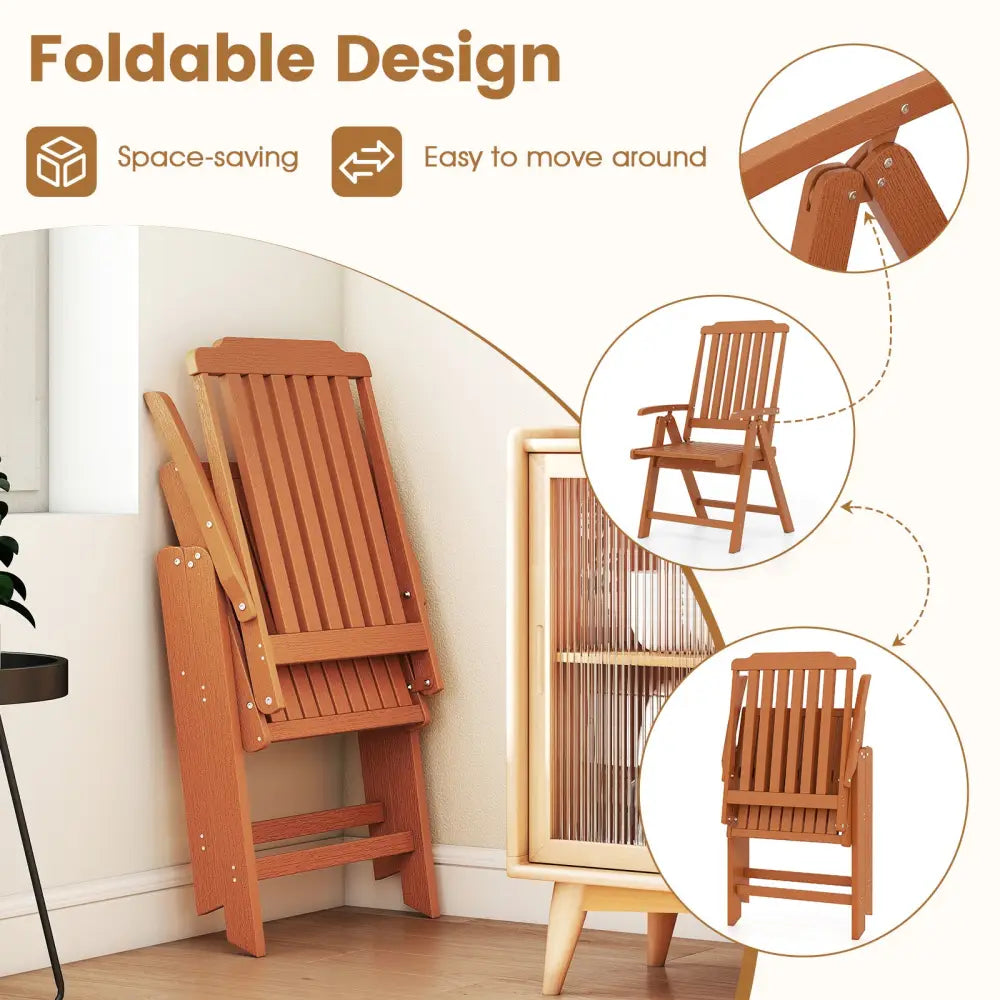 Foldable Patio Chair All-Weather HDPE Outdoor Dining Chair with Armrest-Brown - Brown - Patio Dining Chairs