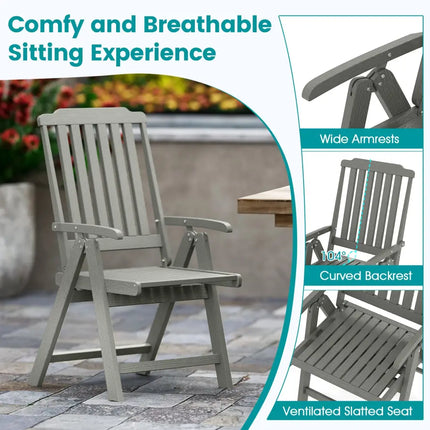 Foldable Patio Chair All-Weather HDPE Outdoor Dining Chair with Armrest-Gray - Gray - Patio Dining Chairs