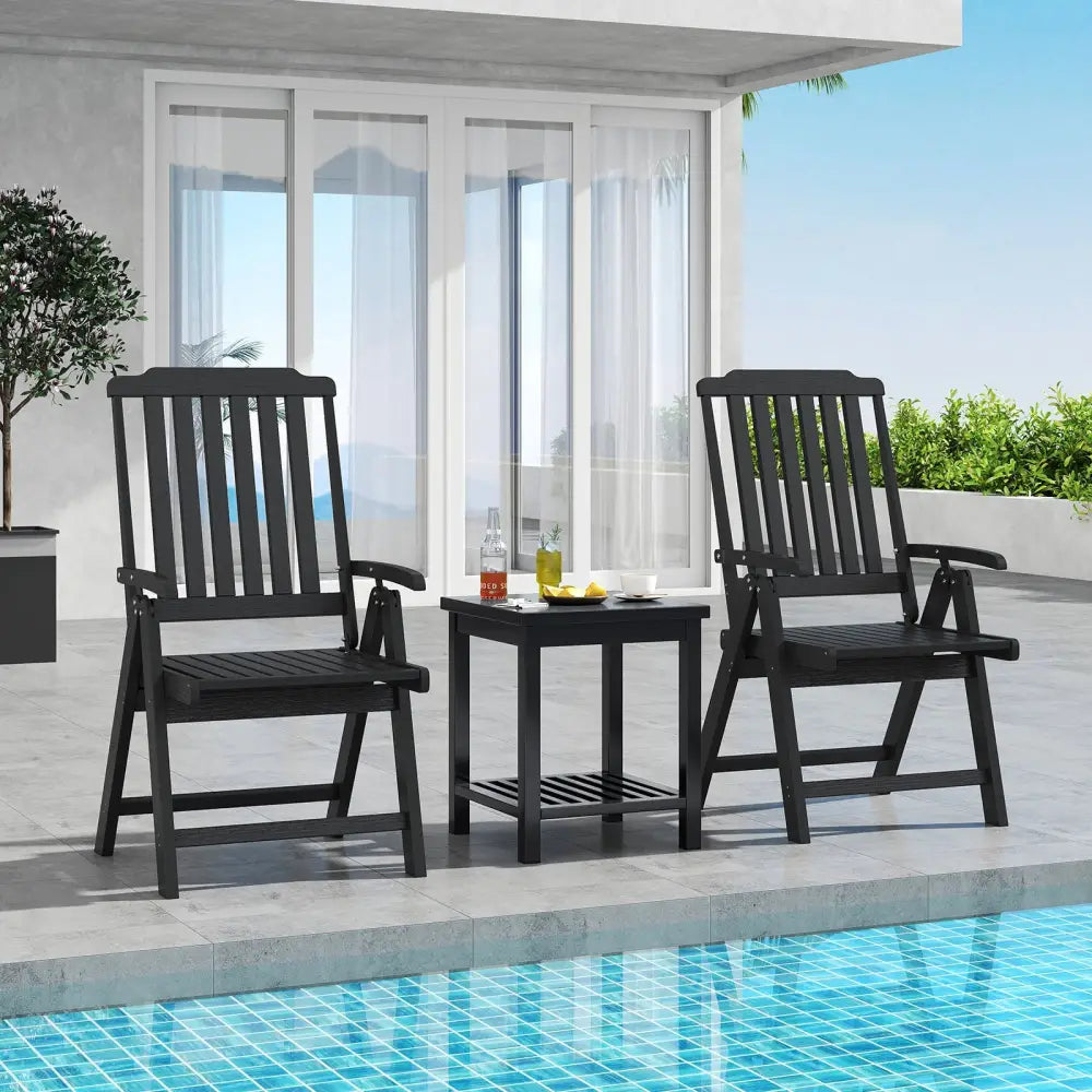 Foldable Patio Chair All-Weather HDPE Outdoor Dining Chair with Armrest-Black - Black - Patio Dining Chairs